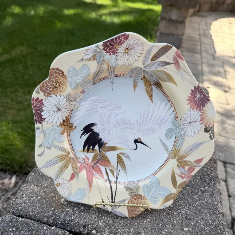 Spode Japanese Heron Pentagonal Plate Yellow 9-5/8 Inch